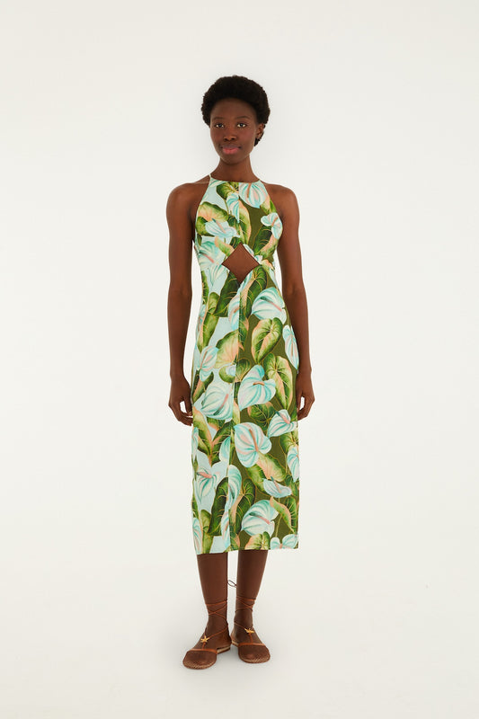 Farm Rio - Antrium Leaves Mix Midi Dress