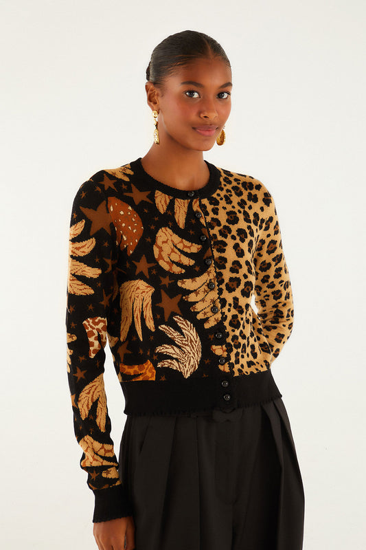 Farm Rio - Banana Leopard Mixed Cardigan