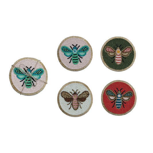 Insect Beaded Glass Coasters S/4