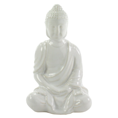Sitting Buddha Glazed White