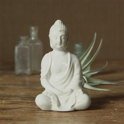 Sitting Buddha Glazed White