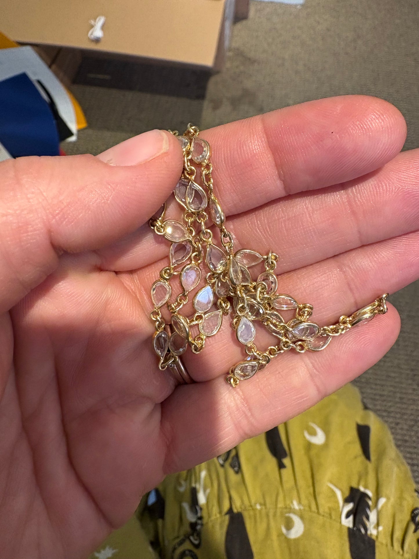 Oxidize Bezal Set Oval Crystal Necklace