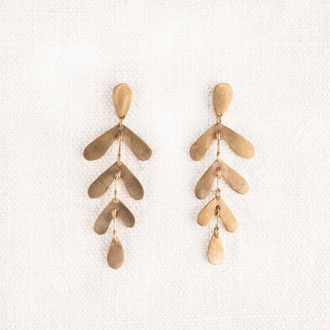 Brass Rowan Leaf Earrings