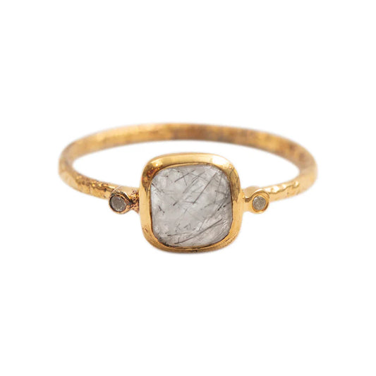 Gold Plated Square Rutilated Quartz Ring