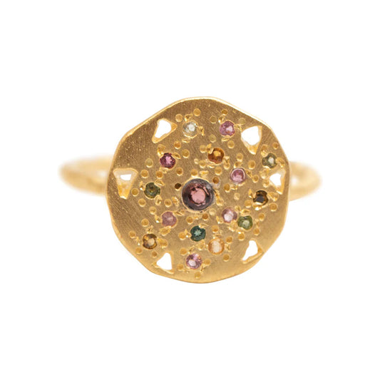 Round Multi Tourmaline Plate Ring