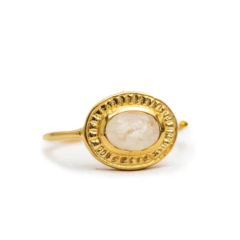 Gold Plated Rainbow Moonstone Plate Ring