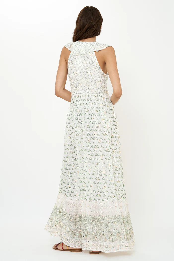 Oliphant - Ruffle V-Neck Maxi- Juniper Olive