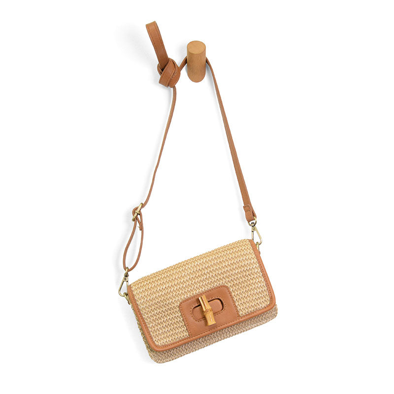Natural Straw Bonnie Mini Organizer Bamboo Turnlock Crossbody