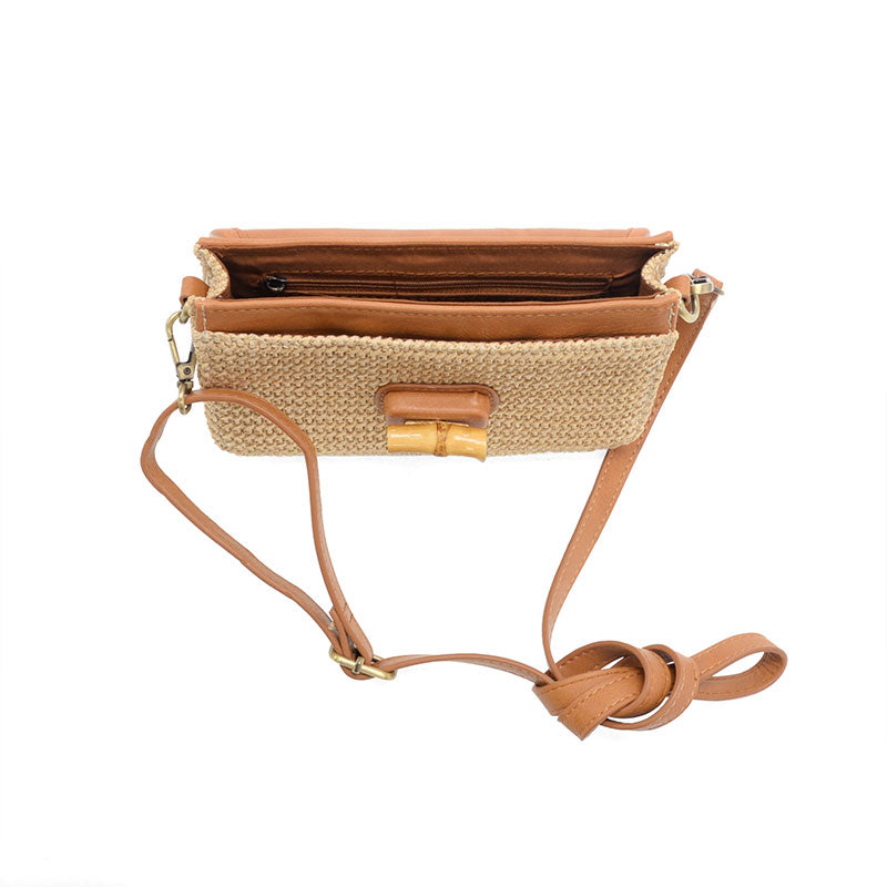 Natural Straw Bonnie Mini Organizer Bamboo Turnlock Crossbody
