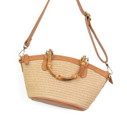 Natural Straw Millie Bamboo Handle Basket Crossbody