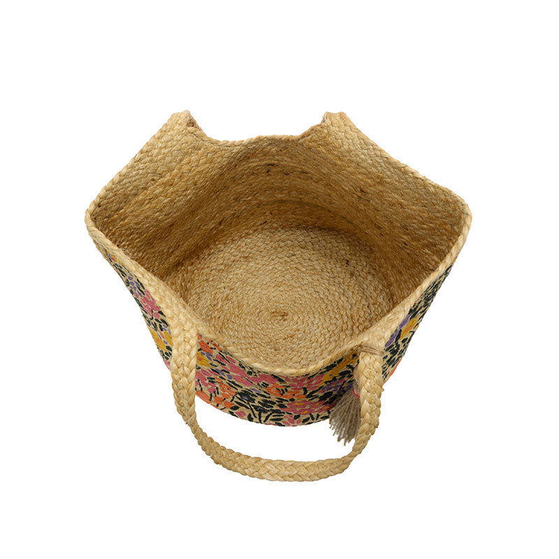 Multi Painted Floral Fied Mae Jute Crossbody Bag