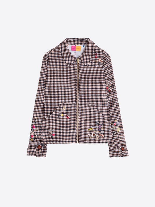Vilagallo - Embroidered Plaid Zip Jacket