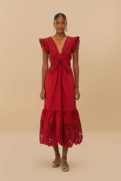 Red Butterfly Cut-Out Midi Dress