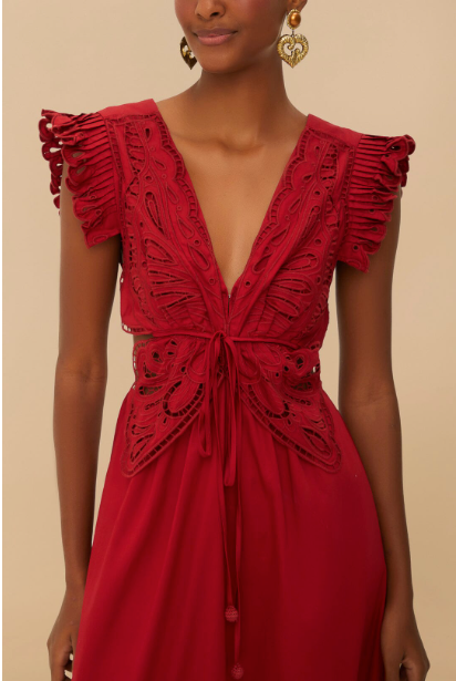 Red Butterfly Cut-Out Midi Dress