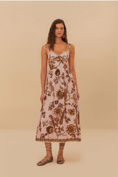 Pink Tropical Landing Lace Midi Dress