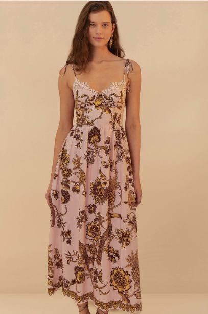 Pink Tropical Landing Lace Midi Dress