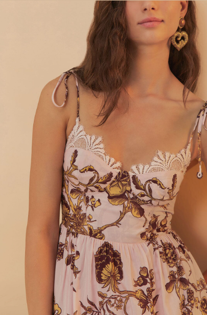 Pink Tropical Landing Lace Midi Dress