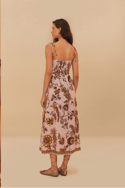 Pink Tropical Landing Lace Midi Dress