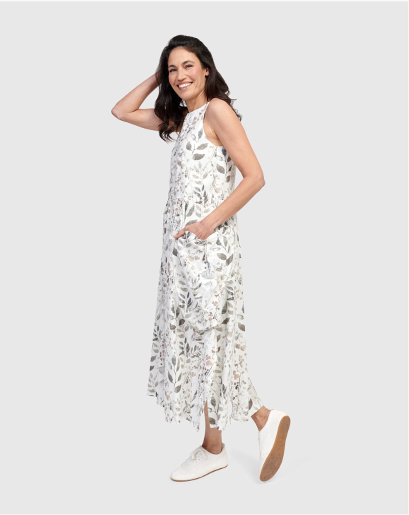 Sleevless Floral Dress with Pockets