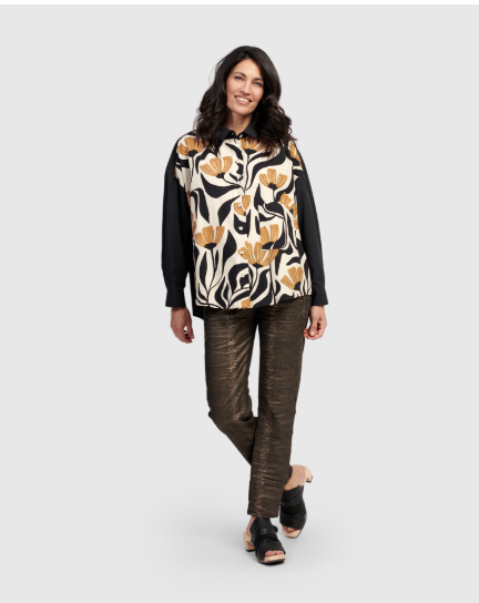 Sage Button Down Top, Tulips
