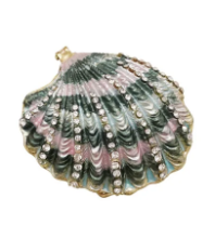 Enameled Metal Shell Shaped Trinket Box with Jewels, 3 Styles