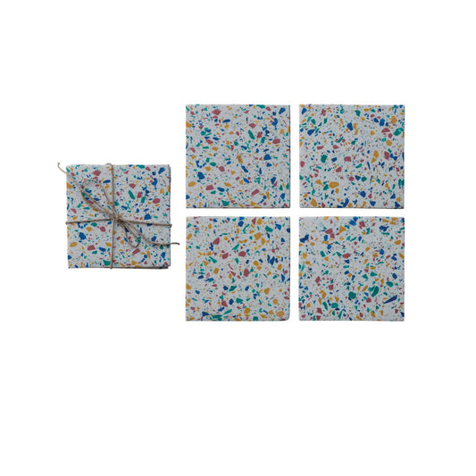 Resin & Terrazzo Coasters, Set of 4 Tied with Jute