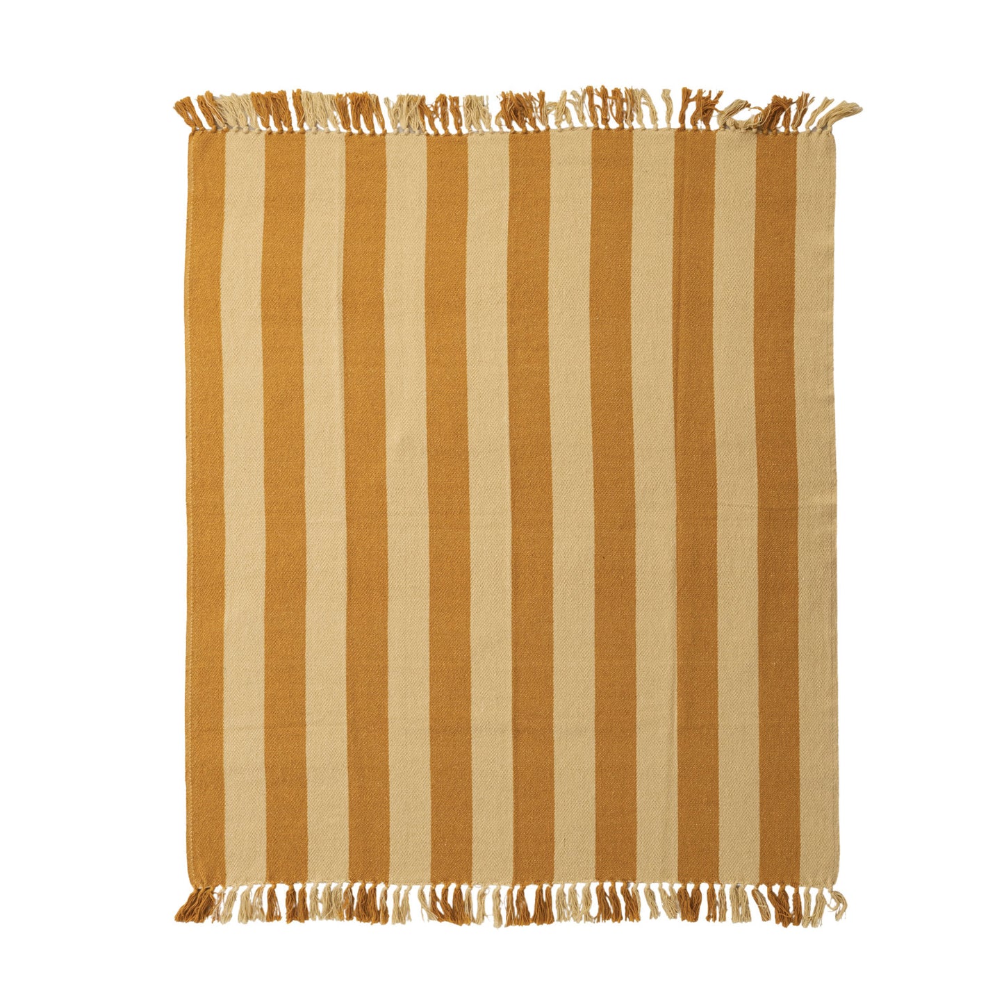 Woven Recycled Cotton Blend Striped Throw with Fringe
