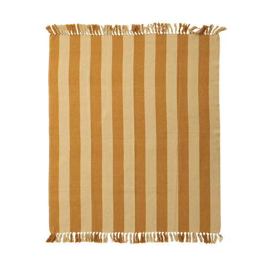 Woven Recycled Cotton Blend Striped Throw with Fringe