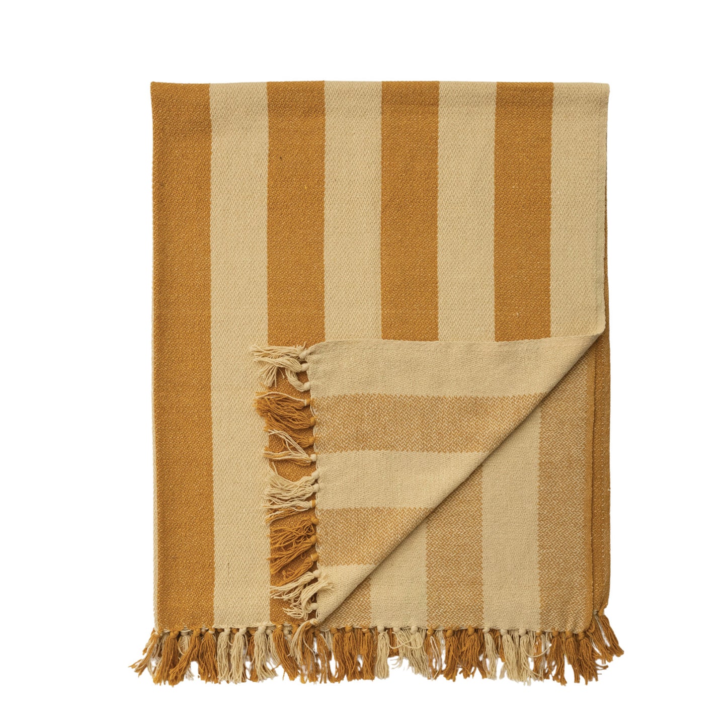 Woven Recycled Cotton Blend Striped Throw with Fringe