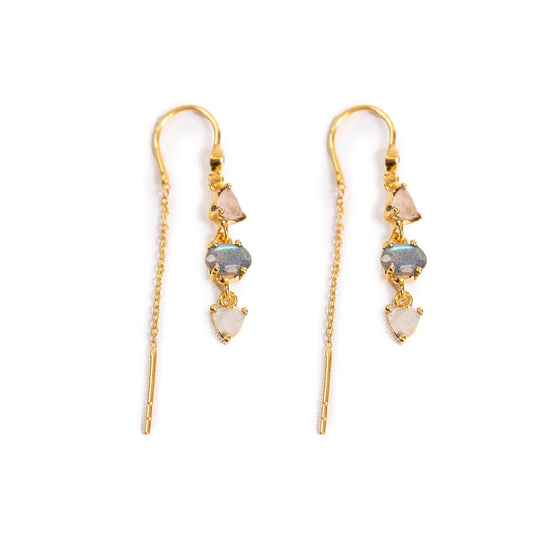 Sugarboo - Rose Quartz, Labradorite & Rainbow Moonstone Earrings