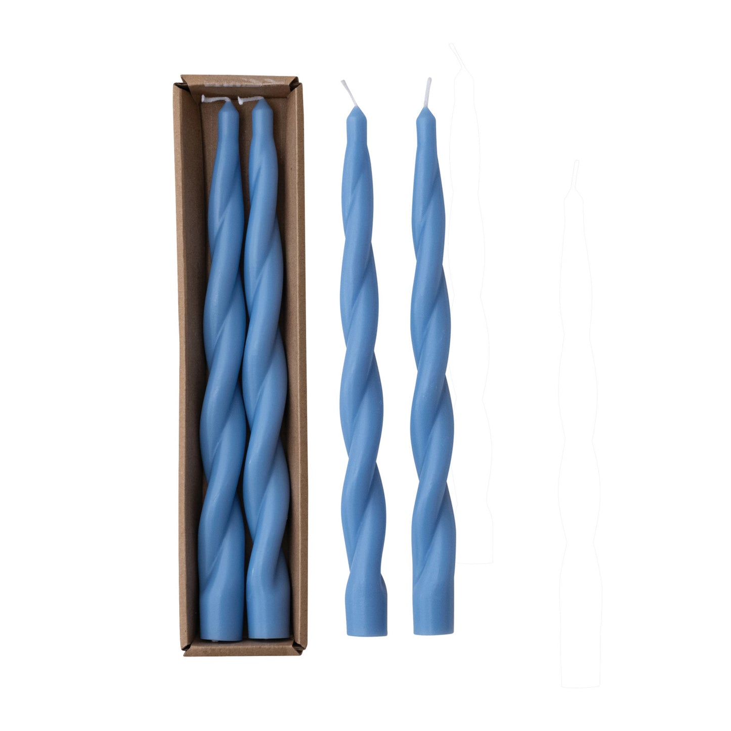 Unscented Twisted Taper Candles in Box, Blue, Set of 2 (Est. Burn Time 5 Hours)