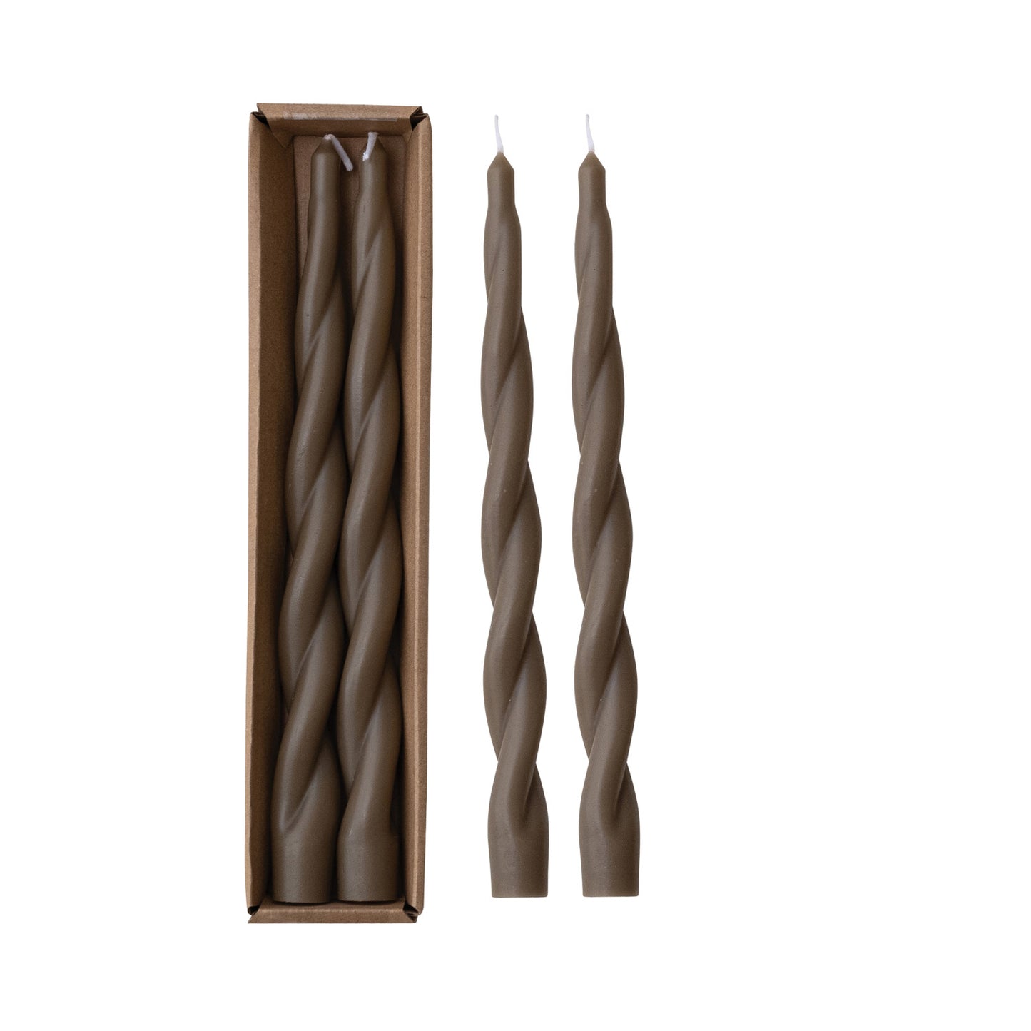 Unscented Twisted Taper Candles in Box, Brown, Set of 2 (Est. Burn Time 5 Hours)