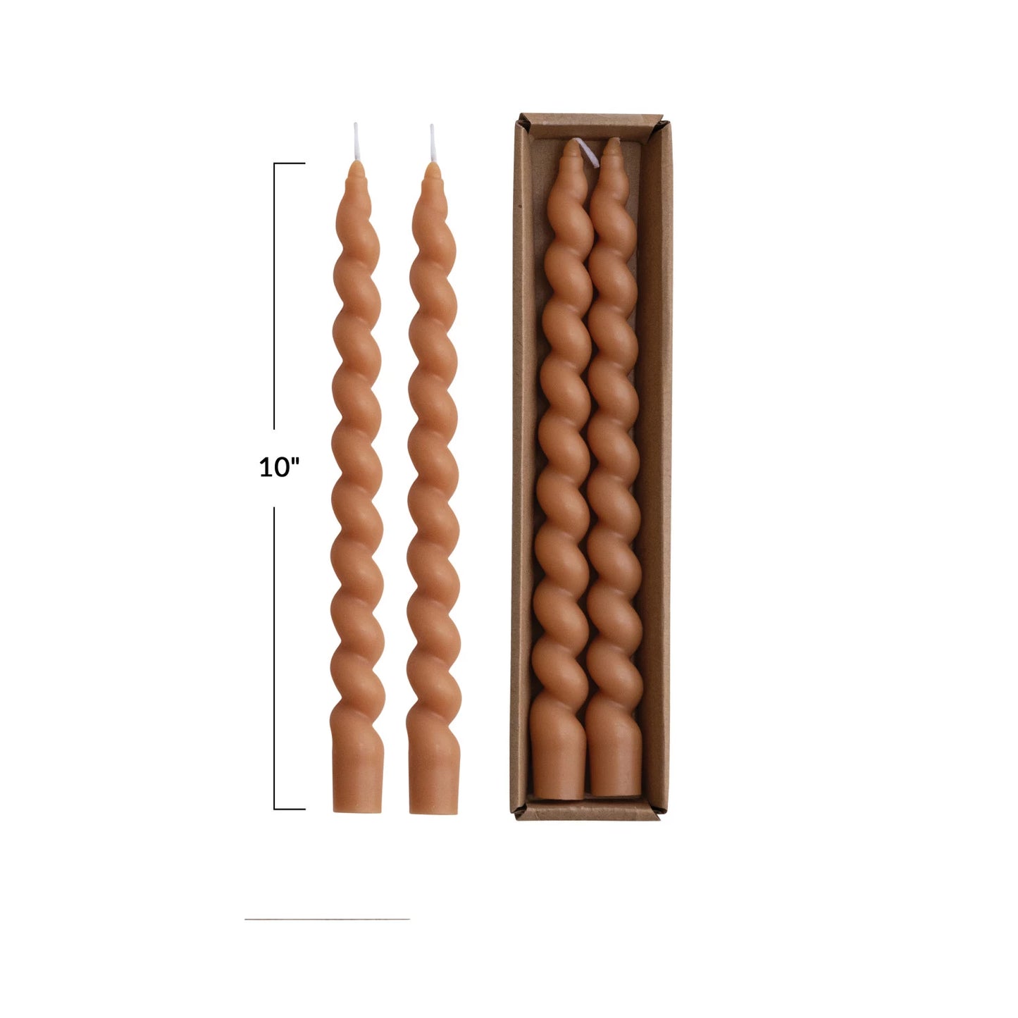 Unscented Twisted Taper Candles in Box, Tan Color, Set of 2