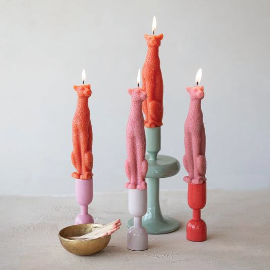 Leopard Shaped Taper Candles Pink, S/2