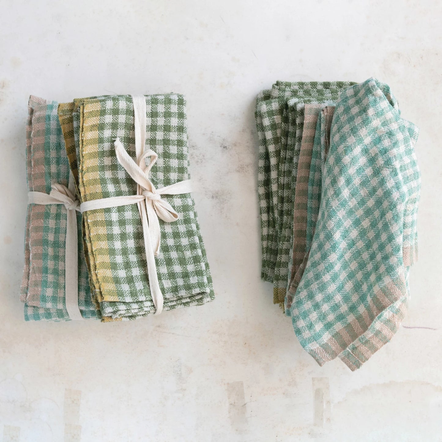 Woven Linen Napkins w/ Gingham Pattern, Set of 4