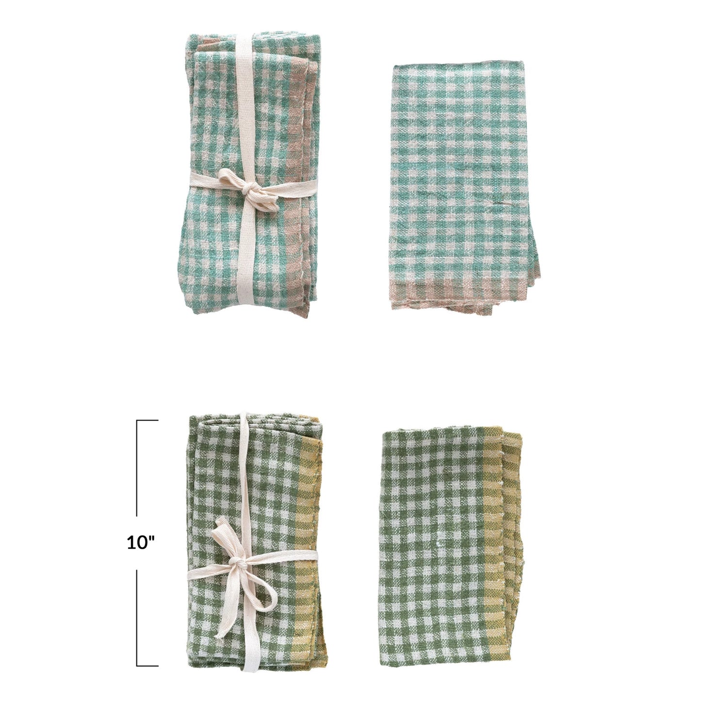 Woven Linen Napkins w/ Gingham Pattern, Set of 4