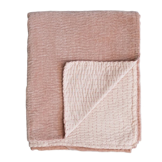 Cotton Velvet Throw W/ Kantha Stitch