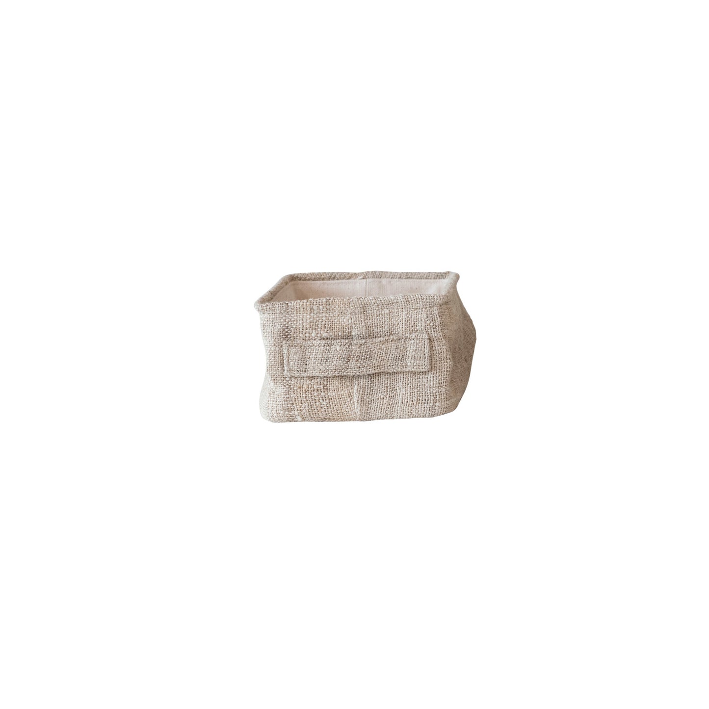 Woven Hemp Fiber & Wire Container w/ Cotton Canvas Lining & Handle