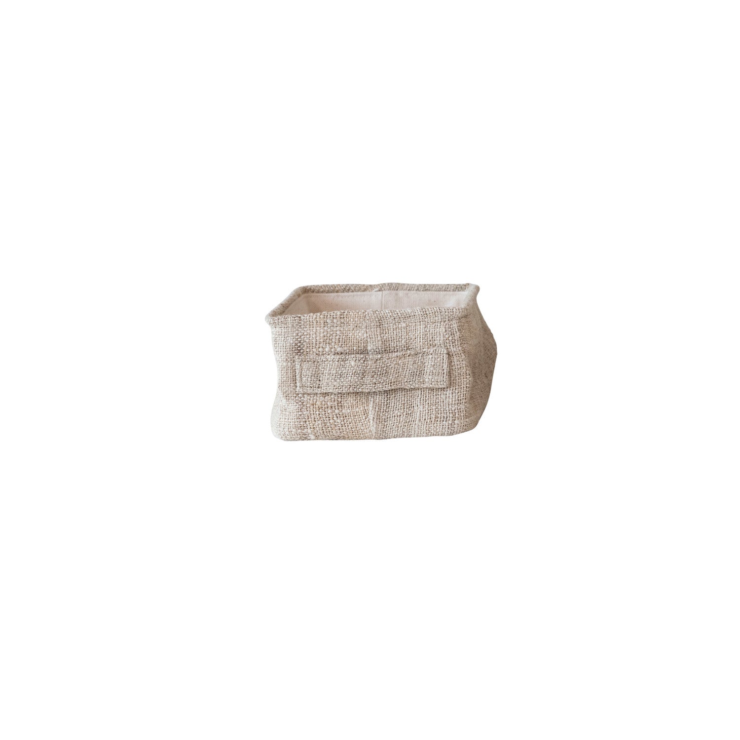 Woven Hemp Fiber & Wire Container w/ Cotton Canvas Lining & Handle