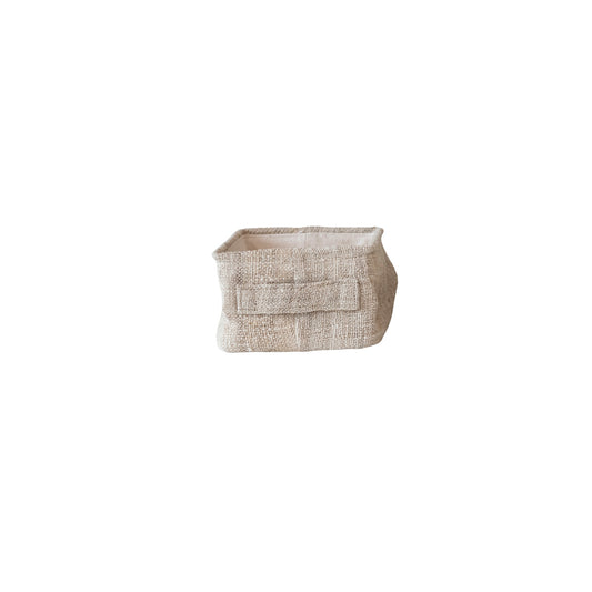 Woven Hemp Fiber & Wire Container w/ Cotton Canvas Lining & Handle