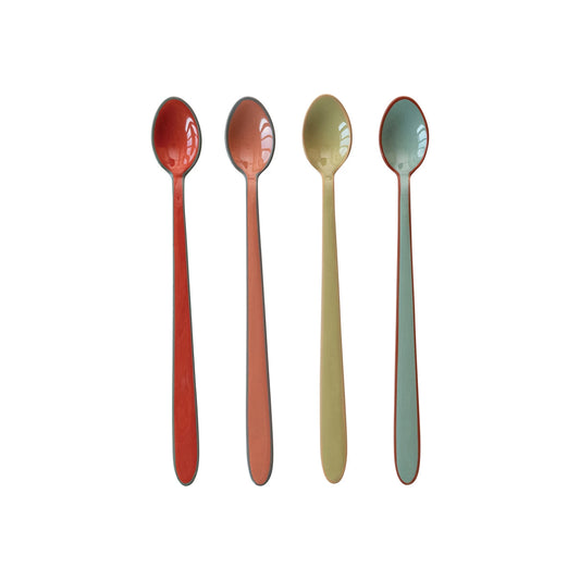 Enameled Stainless Steel Cocktail Spoons w/ Colored Edge