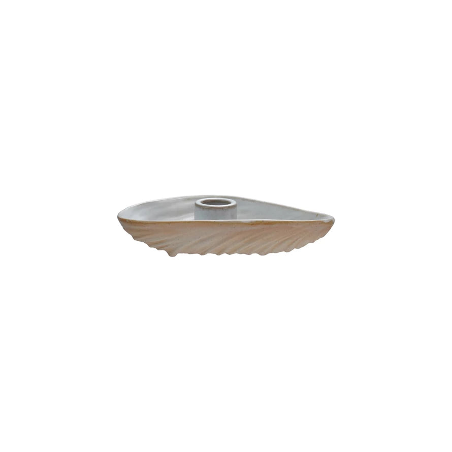 Stoneware Oyster Shell Shaped Taper Holder/Dish
