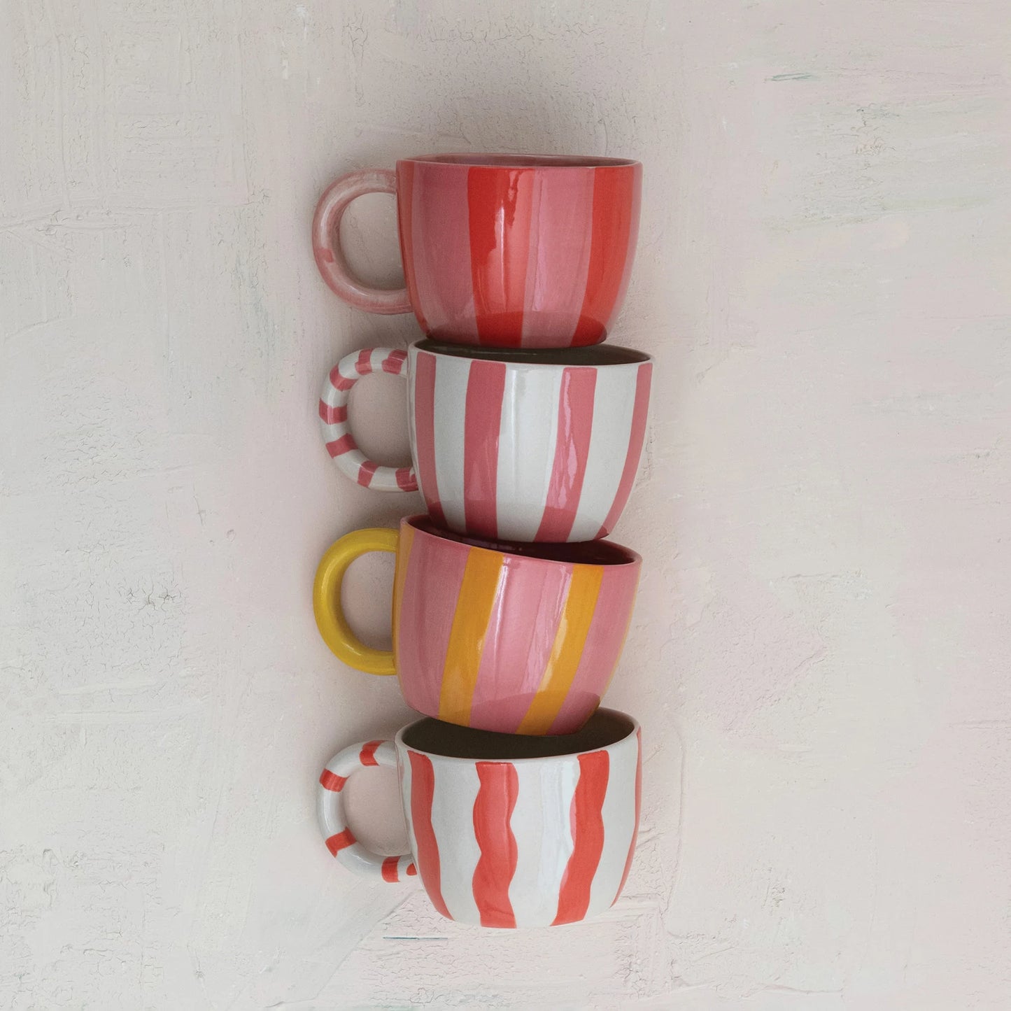 10 oz. Hand-Painted Stoneware Striped Mug, 4 Styles