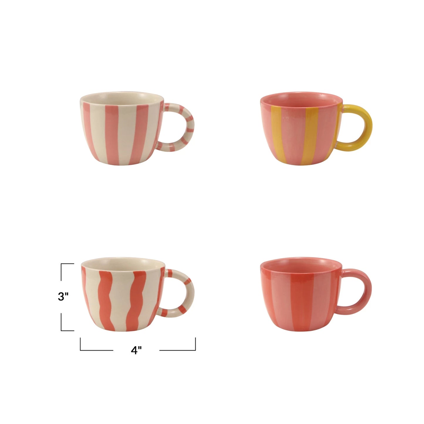 10 oz. Hand-Painted Stoneware Striped Mug, 4 Styles