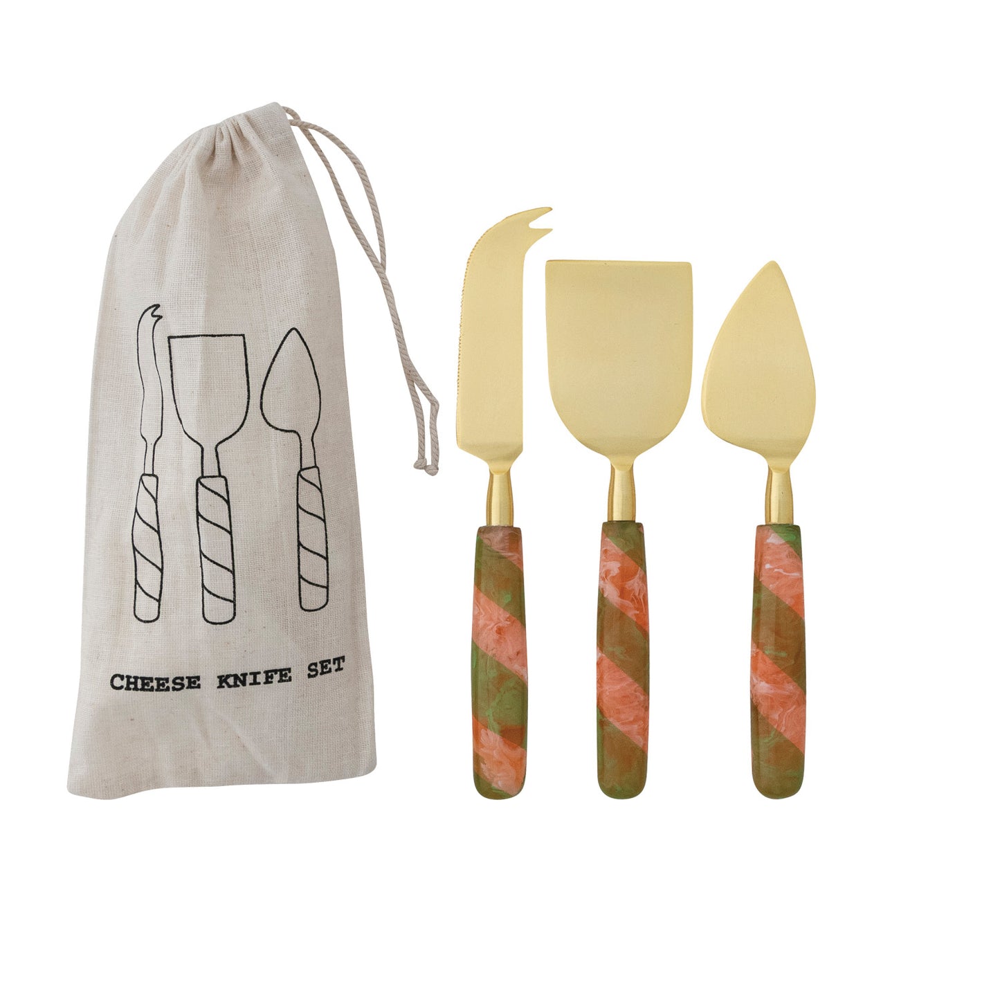 Stainless Steel Cheese Knives with Resin Handles, Set of 3 in Bag (Each One Will Vary)