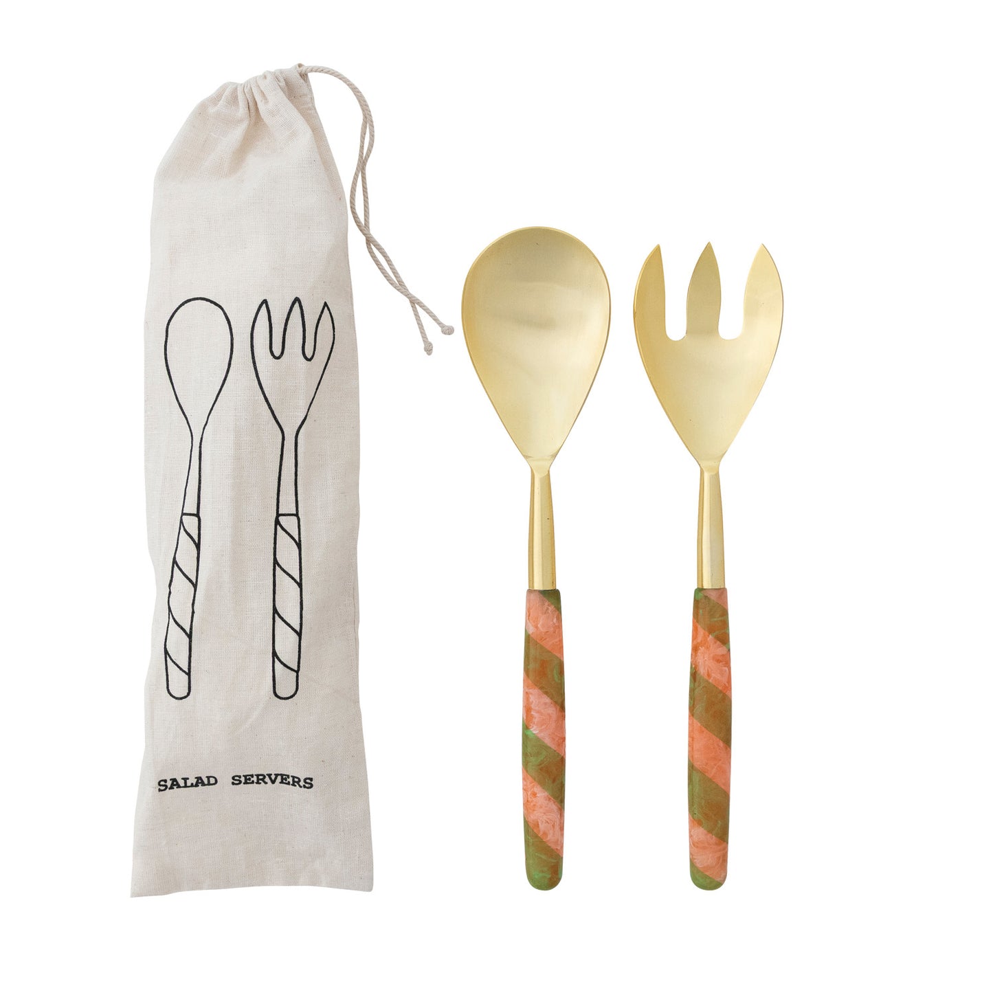 Stainless Steel Salad Servers , Set of 2 in Drawstring Bag (Each One Will Vary)