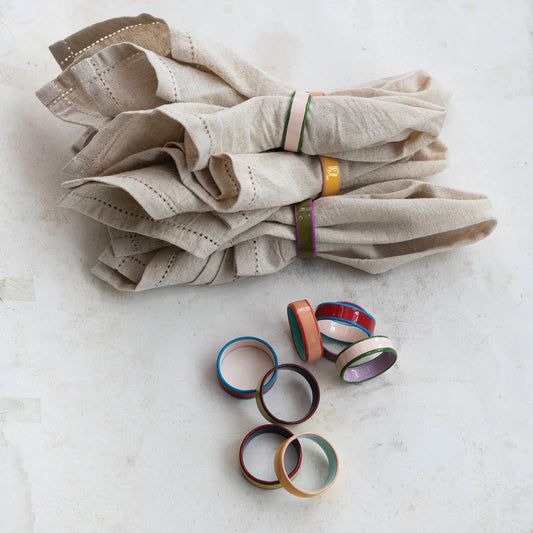 Enameled Metal Napkin Rings w/ Colored Edge