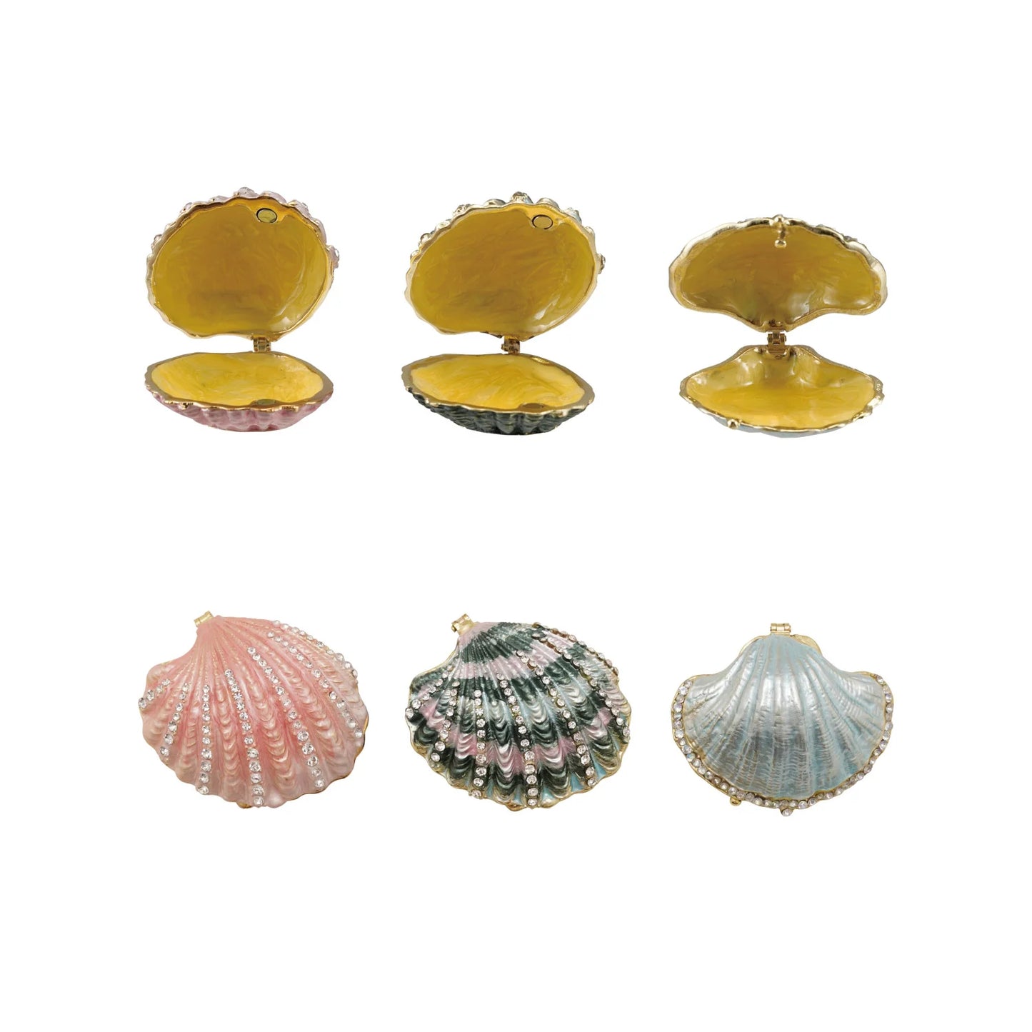 Enameled Metal Shell Shaped Trinket Box with Jewels, 3 Styles
