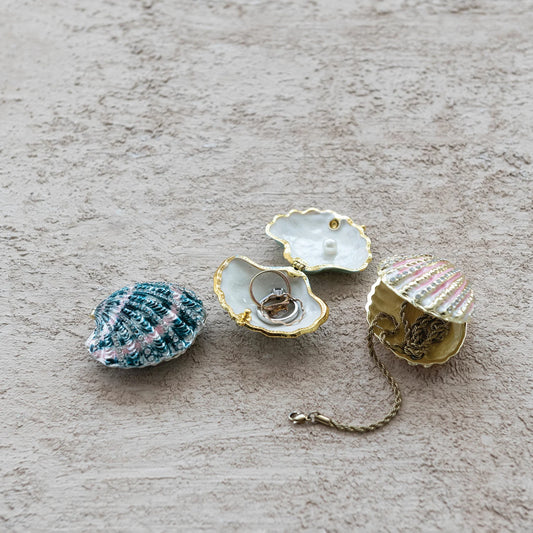 Enameled Metal Shell Shaped Trinket Box with Jewels, 3 Styles