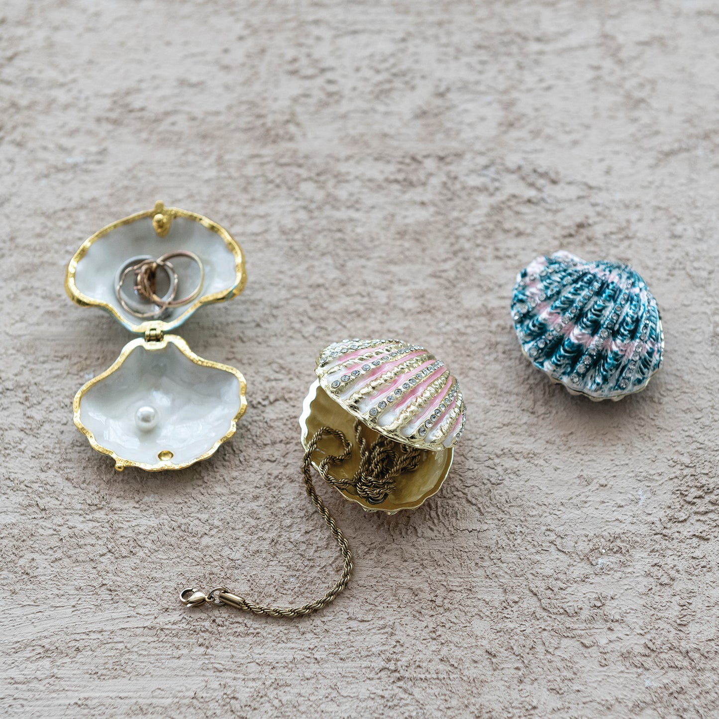 Enameled Metal Shell Shaped Trinket Box with Jewels, 3 Styles